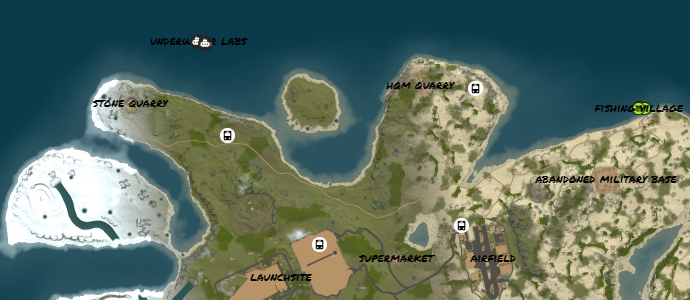 Rust map with monument labels and vending markers