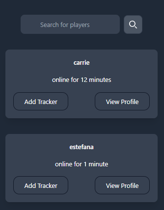 Tracked players panel with online state
